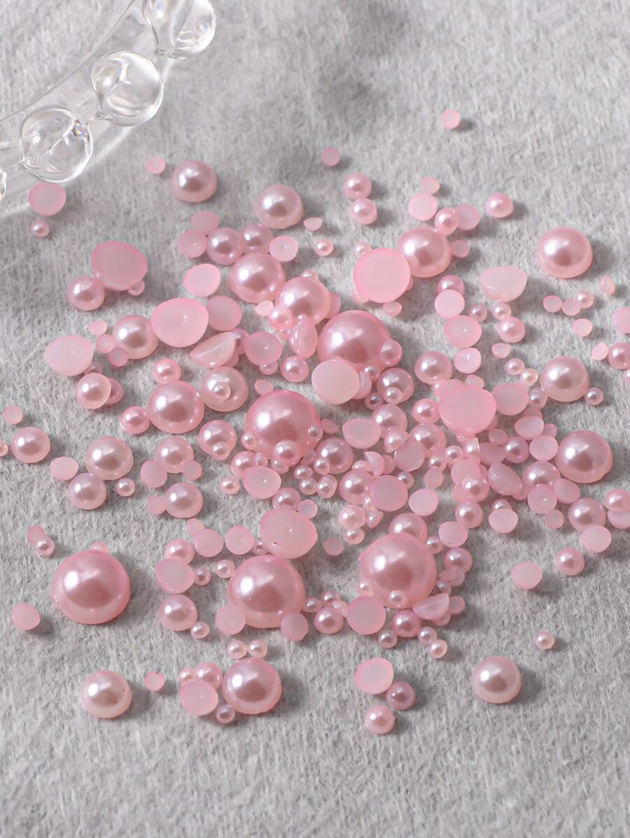 200 件/包粉色平底珍珠混合尺寸美甲装饰 DIY 指甲饰 指甲宝石 美甲用品 指甲 - 粉色 - 查看 1