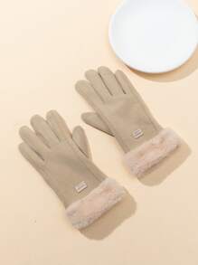 1pair Women's Velvet Lined Touchscreen Gloves With Thickened Cuff, Warm And Fashionable For Driving In Autumn And Winter