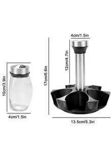 Set Of 7 Swivel Base Spice Shakers, Stainless Steel Salt And Pepper Holder With 360° Swivel Stand Sauce Dispenser - Premium Glass Condiment Set For Kitchen, Tabletop - Black - View 2