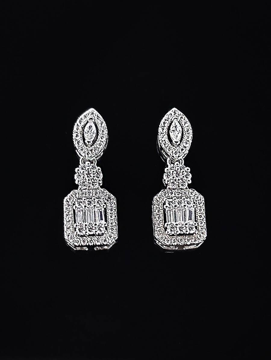 MOONSO 1 Mặt dây chuyền đá Zirconia trắng thanh lịch và thời trang, đa năng cho tiệc tùng, hàng ngày, hẹn hò, quà tặng ngày lễ, hoa tai nữ E007 - trắng - Xem 1