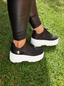 Tenis Plataforma Alta para Mujer Modernos Cómodos - Negro - Ver 5