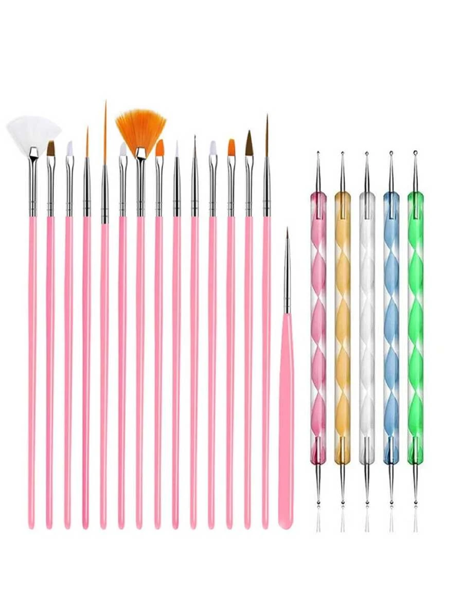 20 件套指甲刷套装专业美甲用品适用于丙烯酸 UV 凝胶描点美甲设计工具化妆配件美甲装饰刷 DIY - 彩色 - 查看 1