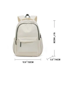 经典休闲双肩包，轻便大学背包，适合青少年男女，也适合初中和高中女生，青少年背包，防盗15.6英寸笔记本电脑背包，工作包，旅行背包，电脑包，男女皆宜的礼物 - 米色 - 查看 2