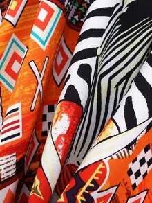 加上斑马和地理印花开叉大腿罩衫休闲服连衣裙长袍，适合夏季海滩度假 - 彩色 - 查看 10