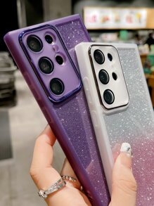 1pc And Gift Sister - Ins Simple Transparent Glittery Phone Case With Built-In Metal Lens Protection Ring,Compatible With Apple/Compatible With Samsung/Compatible With Oppo/Compatible With Xiaomi,International Version, Not The Domestic Version - Purple - View 4