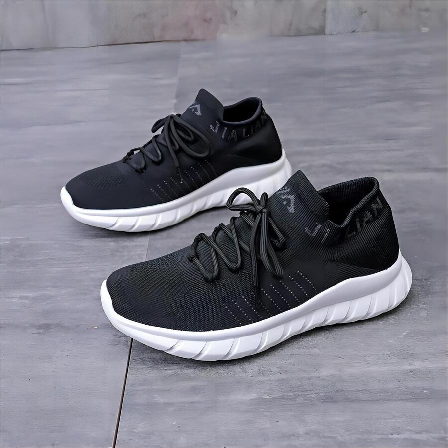 甲廉1雙運動風肩帶和鞋帶裝飾的慢跑鞋,既適合休閒又適合行走,eva鞋底帶有抗菌和除臭特性,適用於男性 - 黑色 - 查看 1