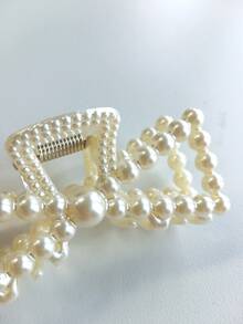 2 件女士仿珍珠发夹清新简约珍珠抓夹浴盘发夹简约可爱女生顶夹发饰，适合日常生活 - 米色 - 查看 3