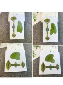 12 Jade Roller Massager + Gua Sha Facial Massager - Lime Green - View 3