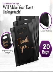 20 件黑色感谢礼品袋，节日生日单身派对婚礼礼物包装塑料袋，圣诞节 - 黑色 - 查看 11