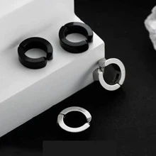 10pairs Magnetic Stud Earrings For Men Stainless Steel Magnetic Earrings, Non-Piercing Cross Dangle Hoop Earrings Unisex Gauges Clip On Earring CZ Magnet Earring Set - Black - View 5