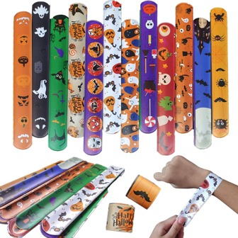 12入組隨機風格萬聖節摑手拍手手環骷髏和幽靈手環派對裝飾