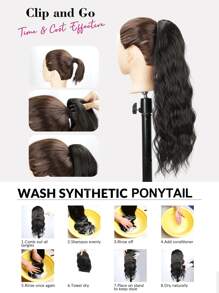 Extension de queue de cheval Clip Ponytail pour femmes Extension de queue de cheval ondulée de 20 pouces en synthétique naturel doux pour un usage quotidien (brun clair)