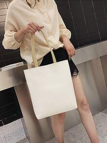 2024風格杏顏色女性單肩包,新品到貨韓語時尚新潮手提包帶大容量 - 杏色 - 查看 2