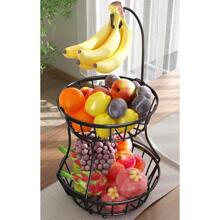 2 Tier Countertop Fruit Basket For Kitchen,Bread Vegetable Fruit Bowl Stand Detachable Metal Rectangular Wire Basket, Black Medium