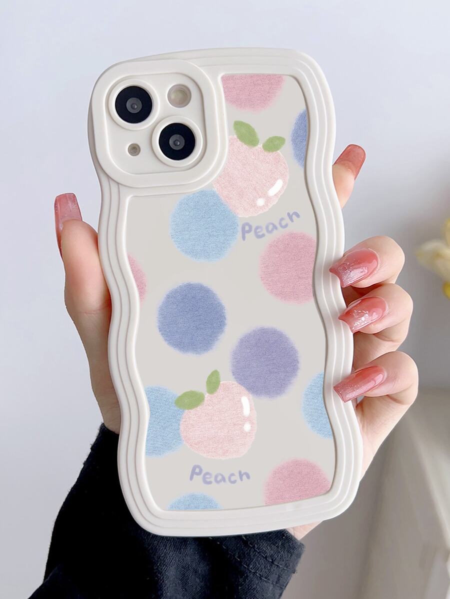 1入組迷人的桃子樣式防震白色波浪狀的手機外殼適用於iphone - 彩色 - 查看 1