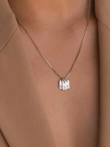 1 st. Delikat & Minimalist S925 Silver Fyrkant Halsband Hängsmycke Med Text Detalj , Bra Jubileumspresent För kvinnor - Guld - Visa 4