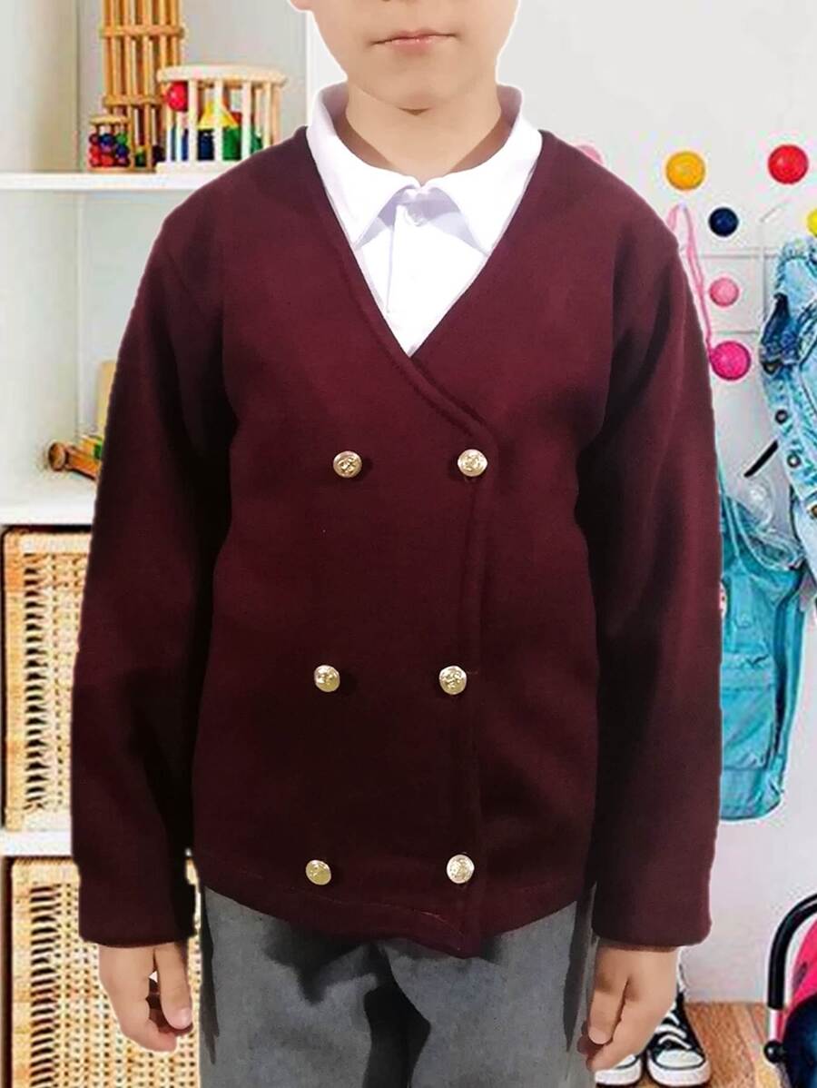 Suéter Cruzado Cuello V Con Botones Uniforme Escolar Para Escolta Punto Roma Tallas Reducidas - Burdeos - Ver 1