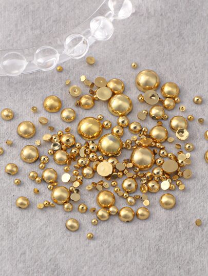 200pcs/Bag Gold Nail Art Pearl Decoration, Assorted Sizes With Flat Bottom For Nails DIY Nail Charms Nail Gems Nail Supplies