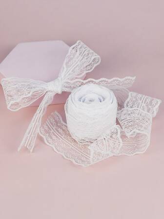 白色蕾絲緞面緞帶適用於縫紉,禮物,婚禮裝飾