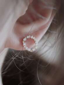 BALMORA 一對925純銀簡約閃亮金耳環，女生豪華時尚耳環，派對珠寶禮物