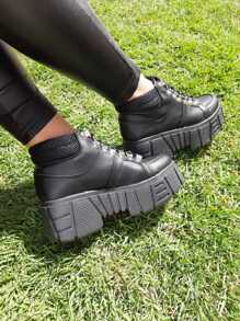 Tenis plataforma alta modernos mujer cómodos - Negro - Ver 2