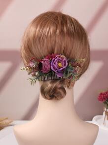 1入組女性花朵裝飾時尚梳子適用於頭髮裝飾用品 - 紫色 - 查看 1