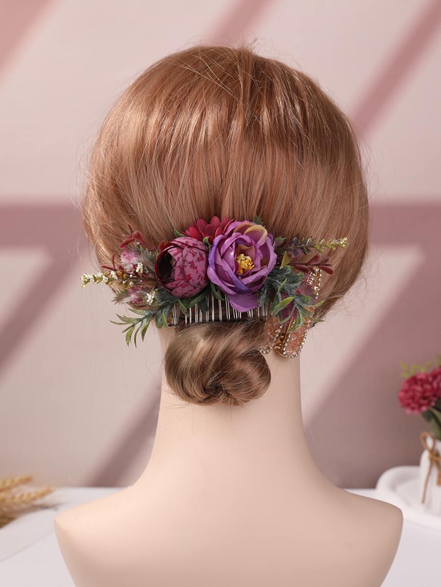 1入組女性花朵裝飾時尚梳子適用於頭髮裝飾用品 - 紫色 - 查看 1