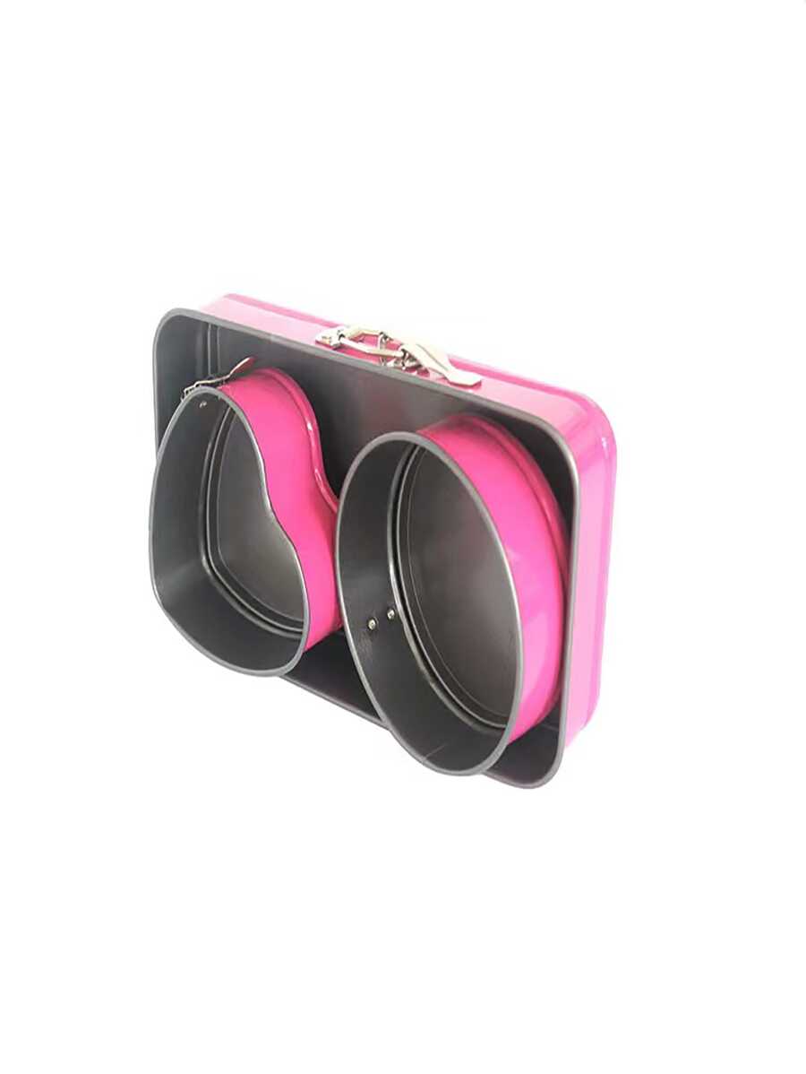 3pcs/set Mini Green Square, Round, Heart Shaped Carbon Steel Non-stick Cake Baking Molds With Buckles - Hot Pink - View 1
