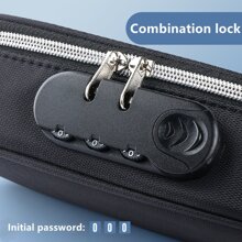 Schwarze Leinwand Passwort Schloss Federmäppchen, 3-lagige Stiftebox mit großer Kapazität, multifunktionale Mini-Passwort-Stiftebox, Schul- und Bürobedarf, Tasche - Schwarz - Übersicht 3