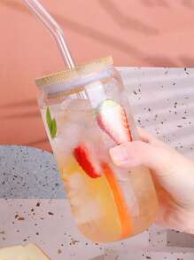1 件 550 毫升透明吸管瓶，现代玻璃咖啡杯，适合家庭、办公室、水瓶 - 無色 - 查看 3