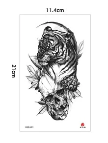 1pc Temporary Waterproof Skull & Tiger Water Transfer Tattoo Sticker For Unisex Men, Cool Fake Tattoo - Black - View 4