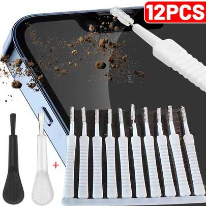 12pcs/Set Black & White PP Plastic Multi-Function Computer Keyboard, Phone Cleaning Tools Kit - Includes Charging Port Keyboard Crevice Brush, Dust Shower Hole Cleaner, Flexible Mini Round Brush Compatible With IPhone 16/15/14/13 Pro Max, Home & Kitchen Use