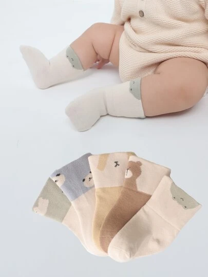 5雙春夏季新款嬰兒袜,卡通印花無性別嬰兒襪子