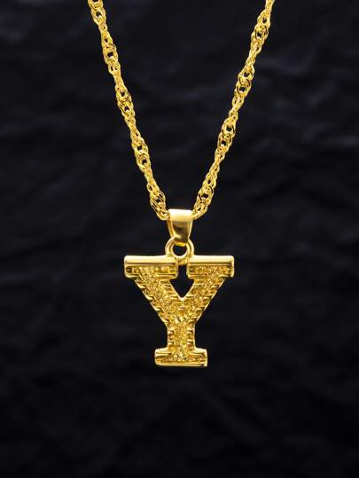 suteyi 1 件青少年大写字母首字母吊坠项链，不锈钢金色 A-Z 字母吊坠项链