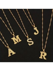 suteyi 1 件青少年大写字母首字母吊坠项链，不锈钢金色 A-Z 字母吊坠项链