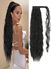 1 件装小卷发 22 英寸自然黑色合成发马尾辫适合日常使用 - 黑色 - 查看 2