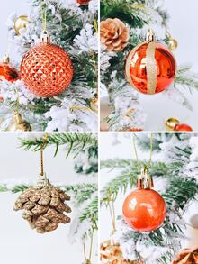 42入組聖誕球,裝飾物套裝,樹裝飾品,橘色松果形狀裝飾品,創意繪畫,裝飾適用於聖誕派對,花環,樹,適用於家庭裝飾 - 橘色 - 查看 4