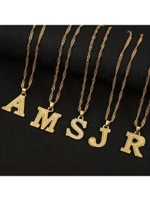 suteyi 1 件青少年大写首字母吊坠项链，不锈钢金色 A-Z 字母吊坠项链 - 金黃色 - 查看 3