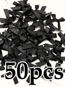 50pcs/Pack 4cm Satin Ribbon Bows, Multi-Color Options, Suitable For Gift Wrapping, Hairclip & Headpiece DIY, Ideal For Back To School And Valentine's Day - Black - View 4