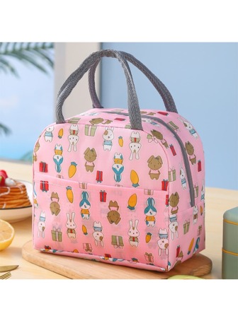 1pc Cartoon Rabbit Thermal Lunch Box Bag With Handle, Thickened Aluminum Foil Insulated Bento Bag, Suitable For Students And Office Workers