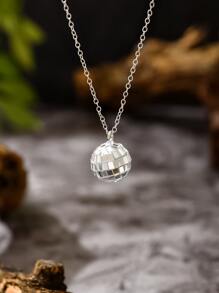 Disco Ball Pendant Necklace - Silver - View 3