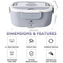 65W Electric Bento Box For Car, Household Bento Box, Large Capacity Lunch Box With Fork Or Spoon, Bento Lunch Box For Adults, Food Storage Container - Gray White - View 6