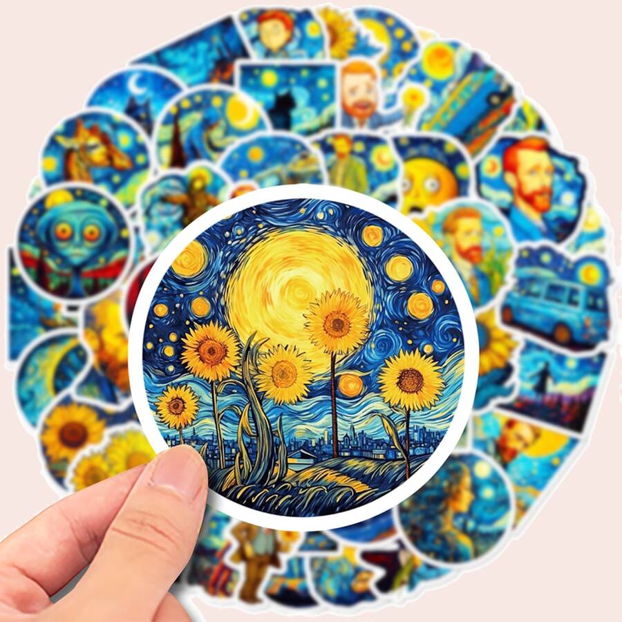50 張星空向日葵塗鴉貼紙用於裝飾手機、筆記本電腦、行李箱