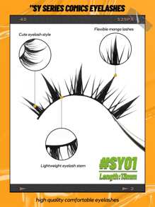 Manga Lashes 7 Pairs Natural Eyelashes Individual Anime Eyelashes DIY Cluster Lashes Extension Makeup Strip Lashes,Lashes,Eyelashes,Fake Lashes - 黑色 - 查看 3