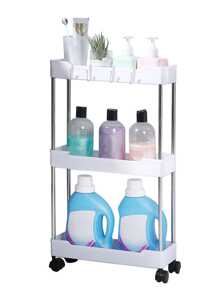 Carro rodante multifunción de 4 niveles con ganchos, ampliamente utilizado como estante de almacenamiento para baño, organizador de cocina, carrito para sala de estar, estante delgado para espacios estrechos, etc. - Blanco - Ver 4