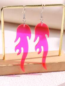 1对透明红色亚克力双面镜火焰造型极简个性化耳环 - 玫紅色 - 查看 4