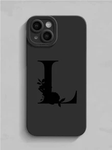 1pc Black Letter L Pattern Phone Case Compatible With Iphone - Black - View 2
