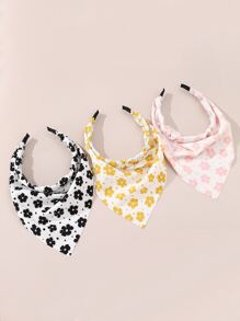 3pcs Girls' Flower Fabric Triangle Scarf Headbands For Daily Decoration - Multicolor - View 4