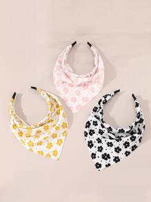 3pcs Girls' Flower Fabric Triangle Scarf Headbands For Daily Decoration - Multicolor - View 1