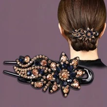 1pc Large Vintage Flower Shaped Rhinestone Hair Clip Suitable For Daily Use Elegant Hair Combs Combs For Hair Side Comb